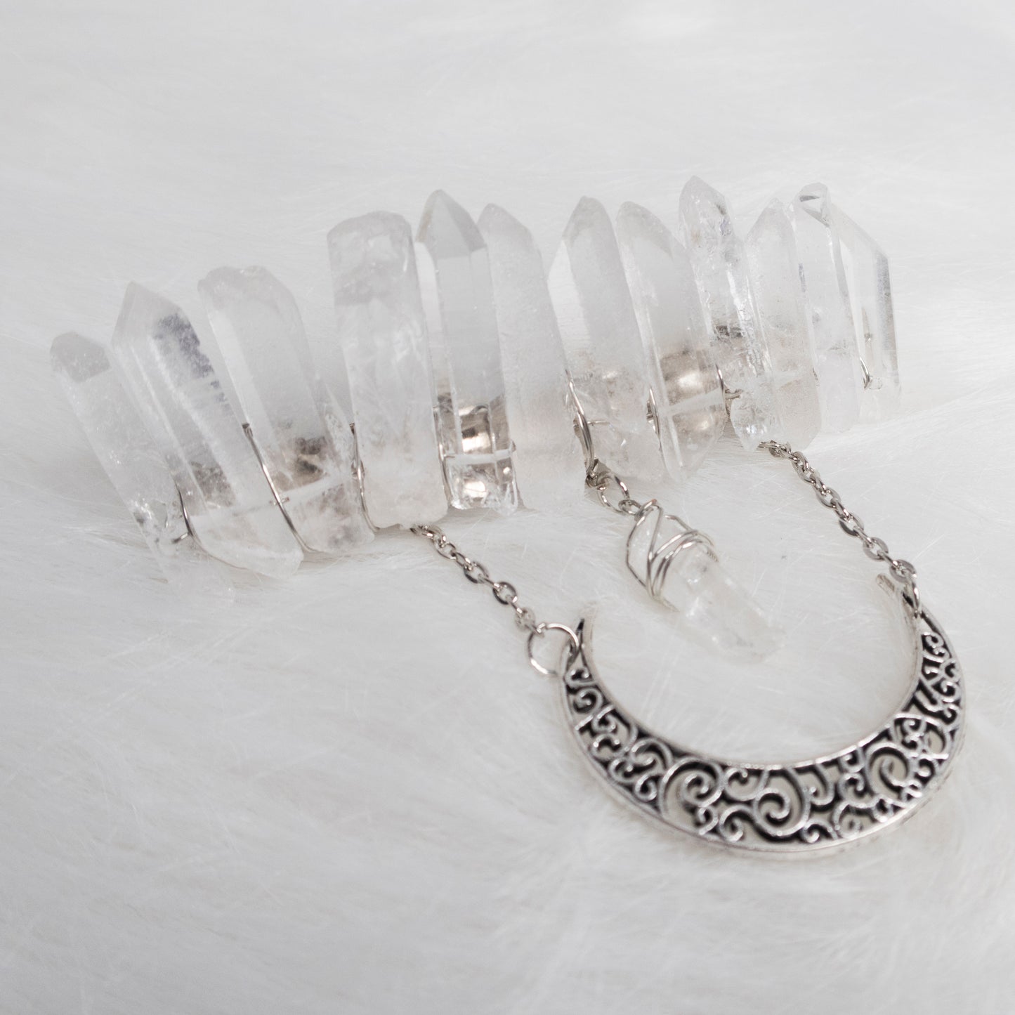 White Glass Crystal Moon hair clip