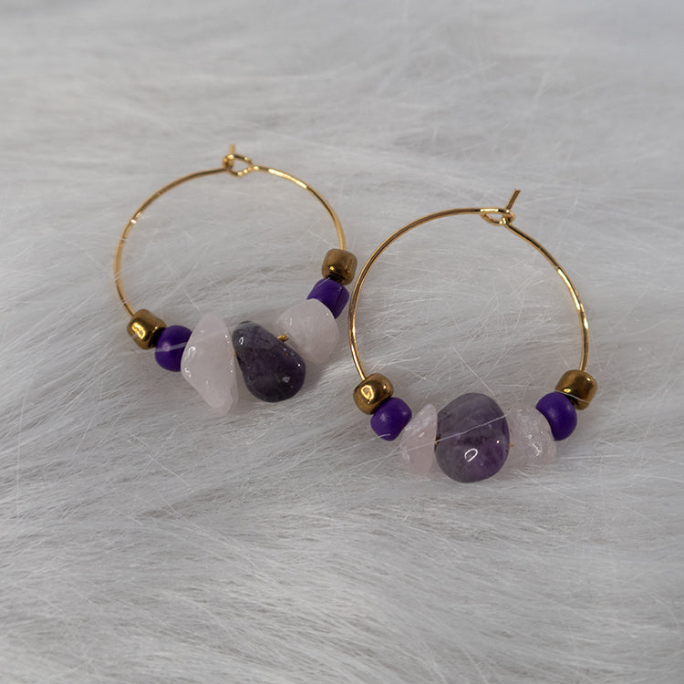 Luna Crystal Hoops - Purple