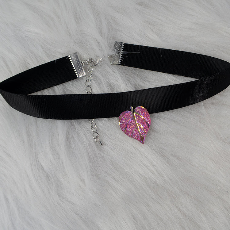 Mystic Leaf Ribbon Choker - Pink