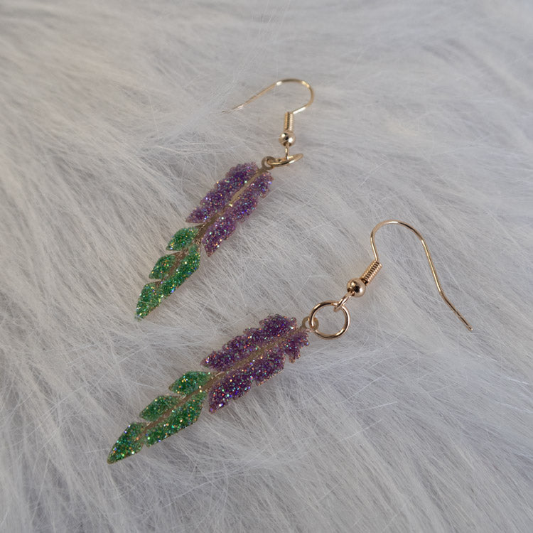 Stardust Feather Earrings – Purple/Green