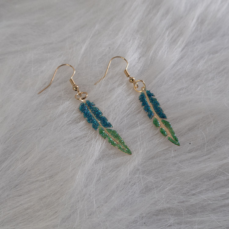 Stardust Feather Earrings – Blue/Green
