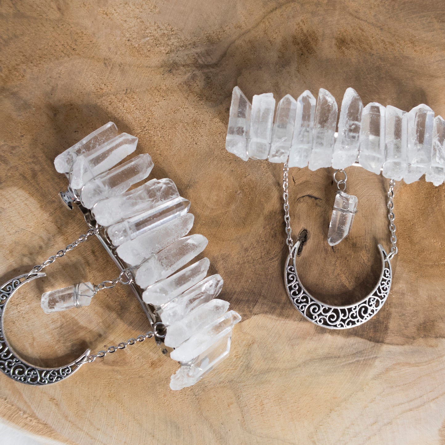 White Glass Crystal Moon hair clip