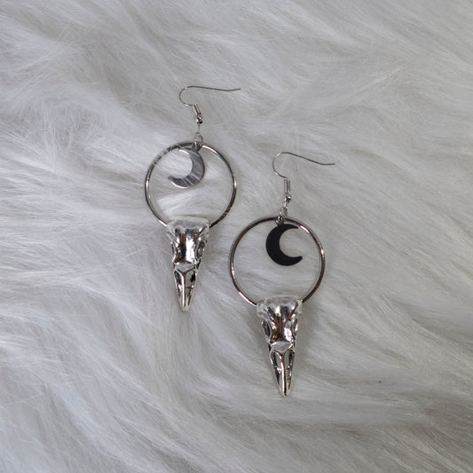 Raven Skull & Moon earrings