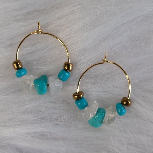 Luna Crystal Hoops - Turquoise
