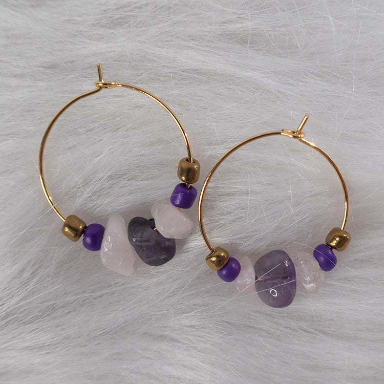 Luna Crystal Hoops - Purple