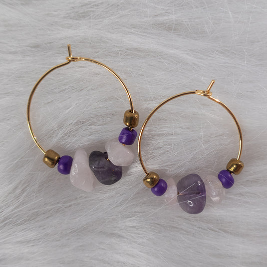 Luna Crystal Hoops - Purple