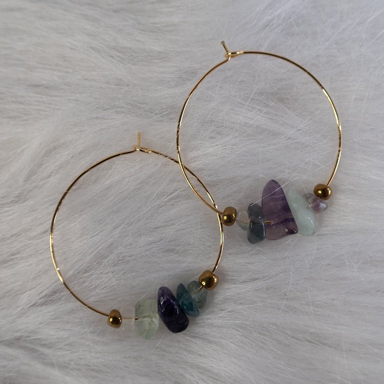 Luna Crystal Hoops - Purple/Green