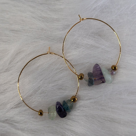 Luna Crystal Hoops - Purple/Green