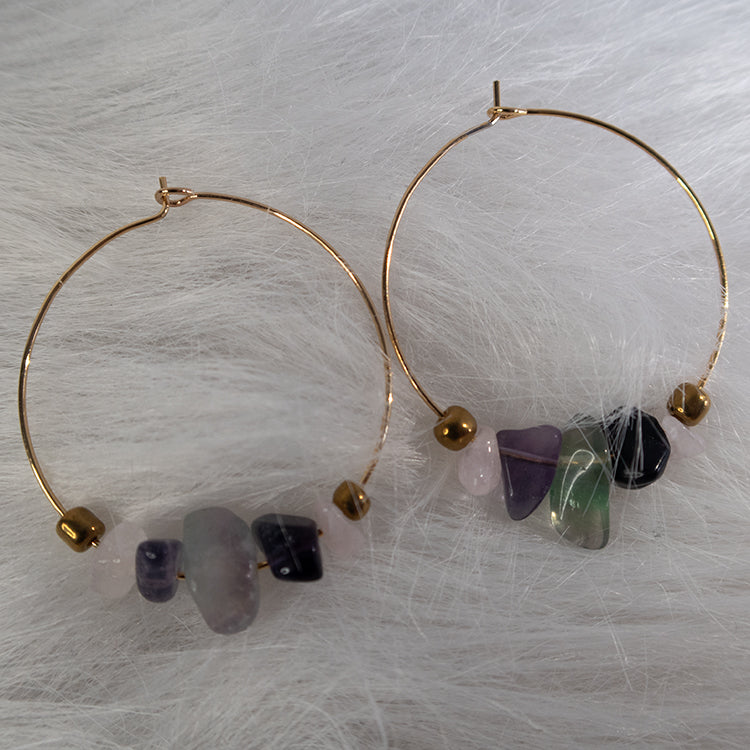 Luna Crystal Hoops - Purple/Green
