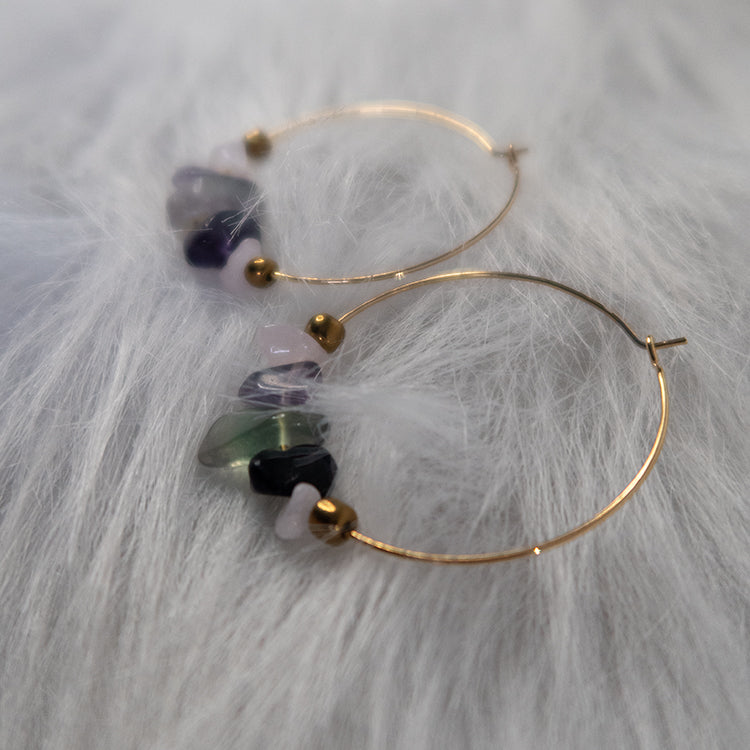 Luna Crystal Hoops - Purple/Green