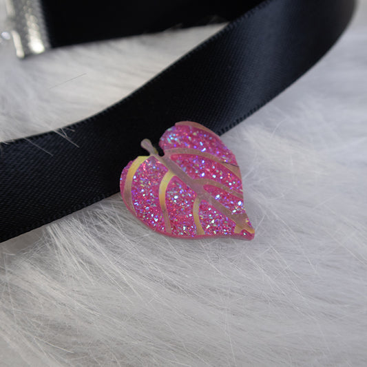 Mystic Leaf Ribbon Choker - Pink