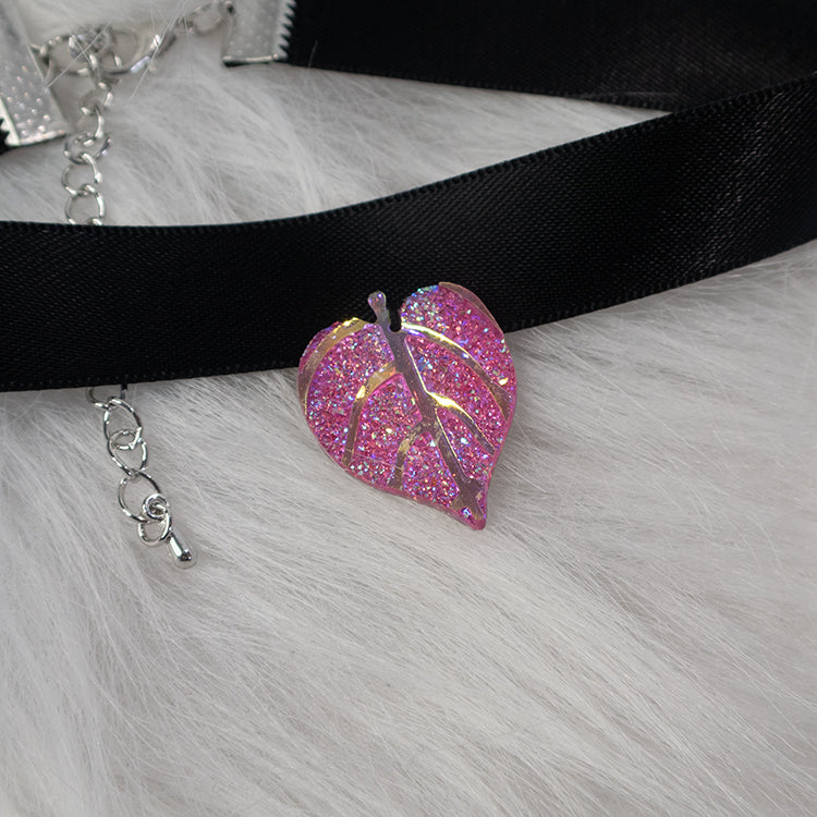 Mystic Leaf Ribbon Choker - Pink