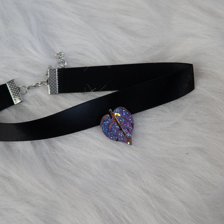 Mystic Leaf Ribbon Choker - Purple
