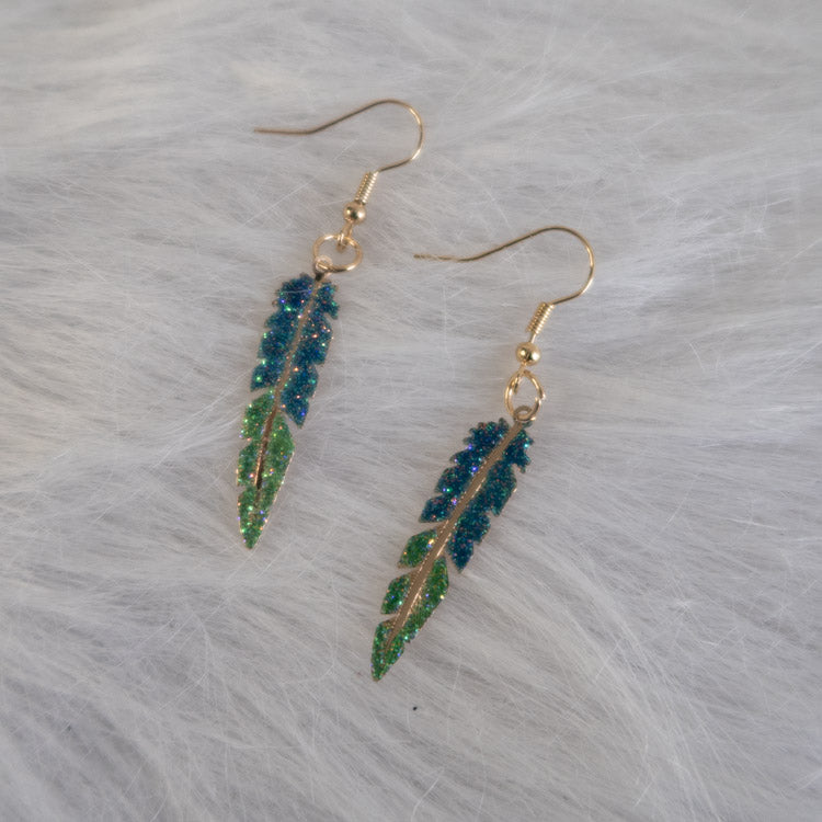 Stardust Feather Earrings – Blue/Green