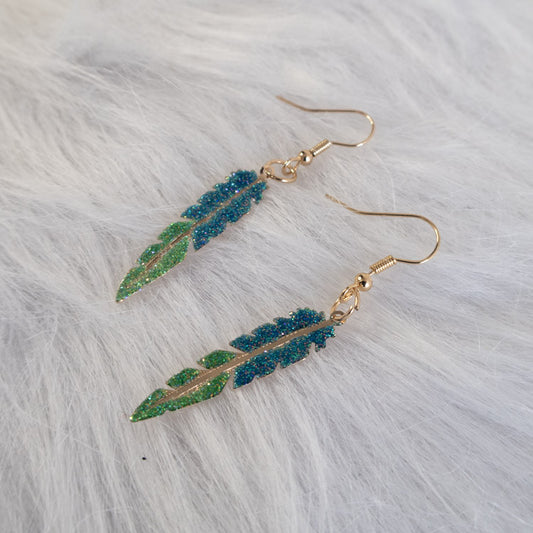 Stardust Feather Earrings – Blue/Green