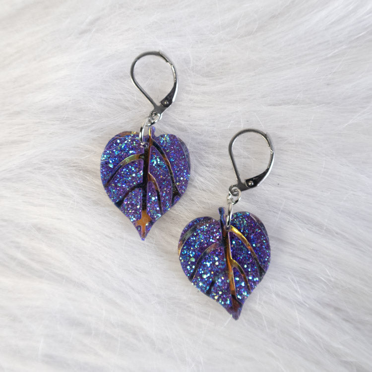 Mystic Leaf Earrings - Purple