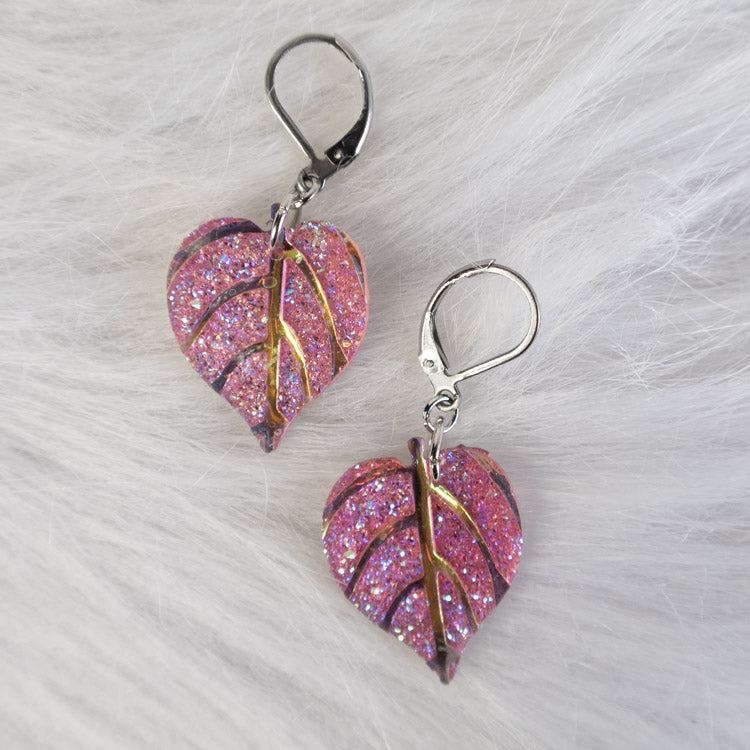 Mystic Leaf Earrings - Pink