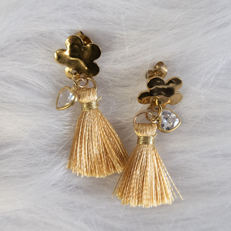 Golden Heart Tassel Earrings