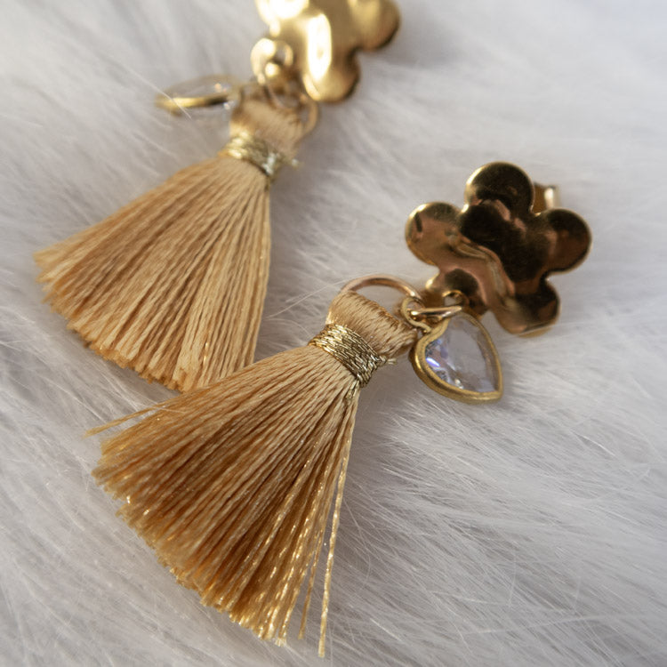 Golden Heart Tassel Earrings